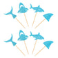 Ercadio Shark Cupcake Toppers - 24 Piece Assortment, Blue Glitter Shark Fin, Ocean Animals Theme for Baby Shower & Kids Birthday Party