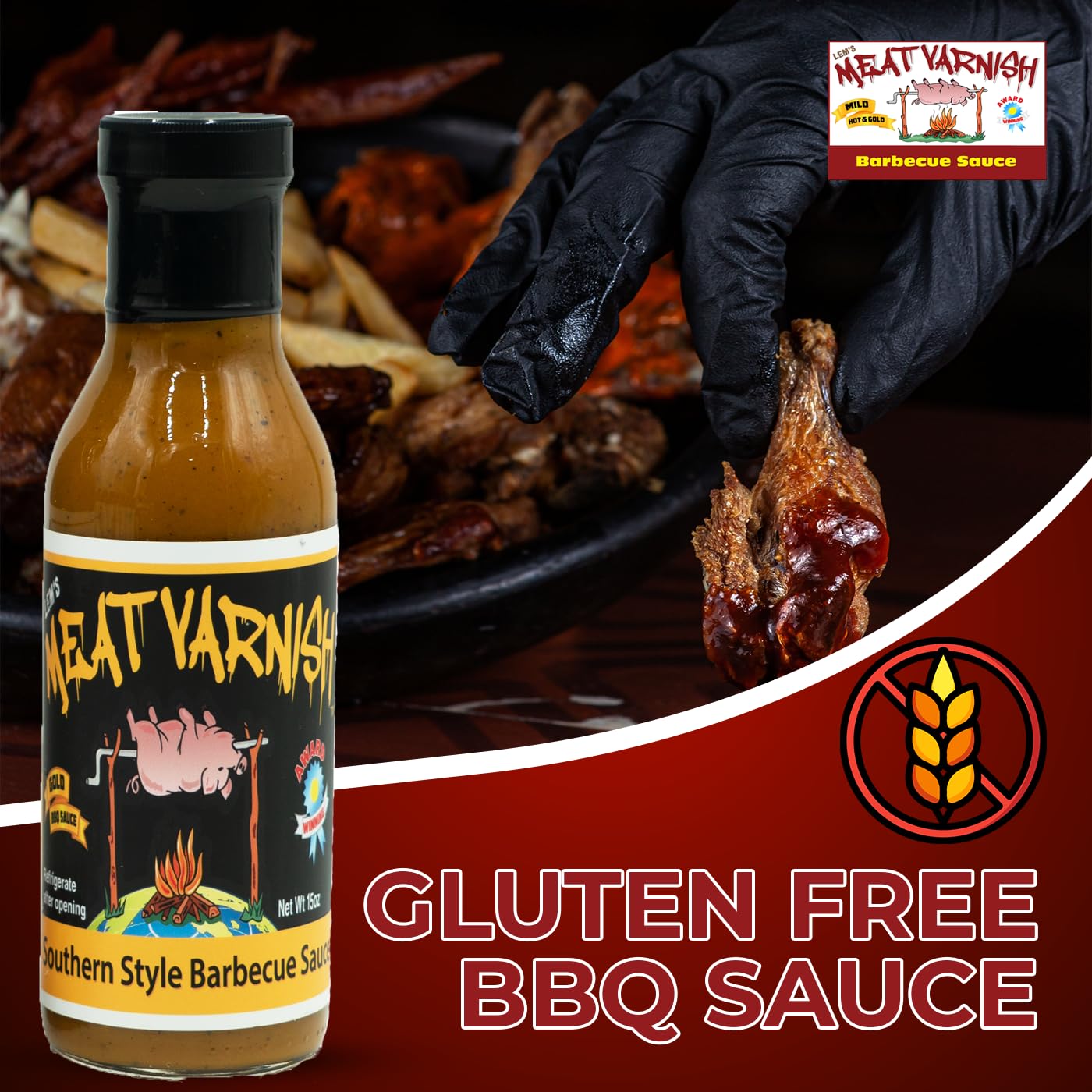 Lems Meat Varnish BBQ Sauce for Meat, Pork, Chicken - 15 oz Bottle - Ideal for Grilling, smoky aroma, Marinating, Basting