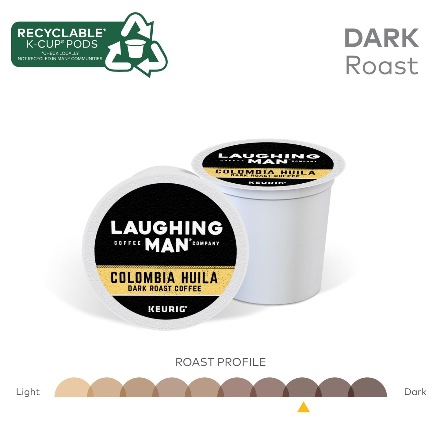 Laughing Man Columbia Huila, Single-Serve Keurig K-Cup Pods, Dark Roast Coffee, 88 Count