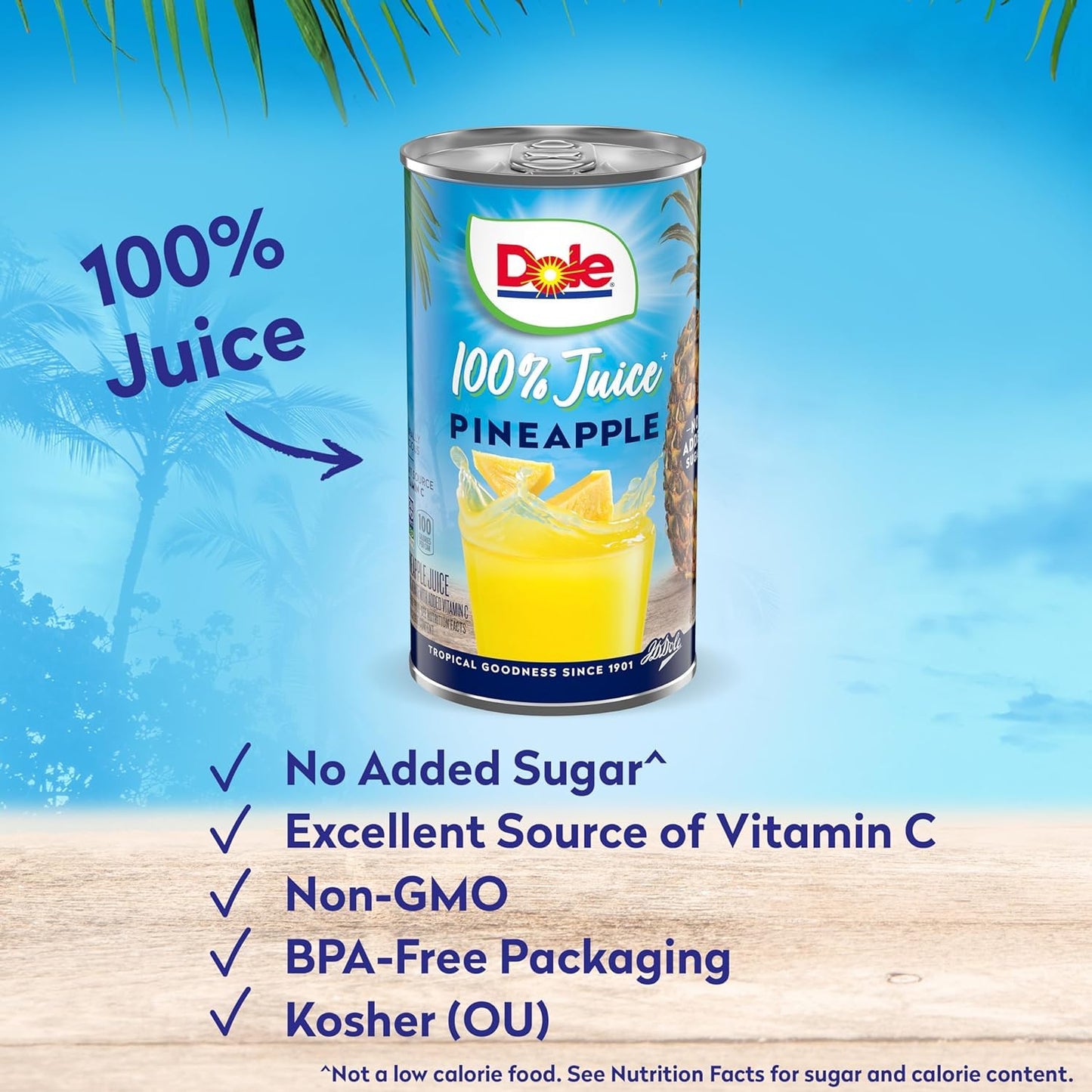 Dole 100% Pineapple Juice  No Added Sugar  Excellent Source of Vitamin C  100% Fruit Juice  6 Fl Oz (Pack of 6)  Packaging May Vary