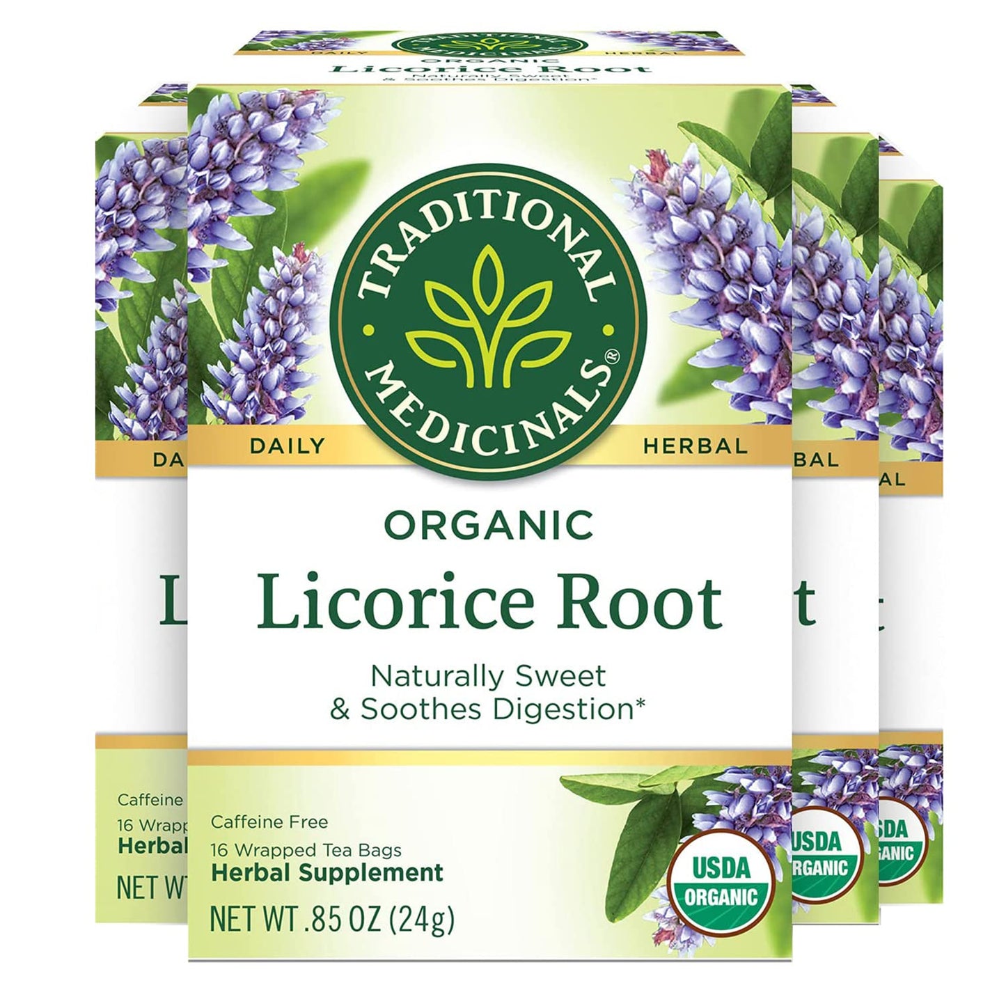 Traditional Medicinals Organic Licorice Root Herbal Tea, Soothes Digestion - 64 Tea Bags Total, 16 Count (Pack of 4)
