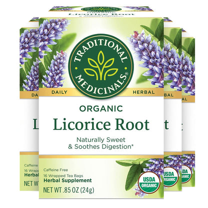 Traditional Medicinals Organic Licorice Root Herbal Tea, Soothes Digestion - 64 Tea Bags Total, 16 Count (Pack of 4)