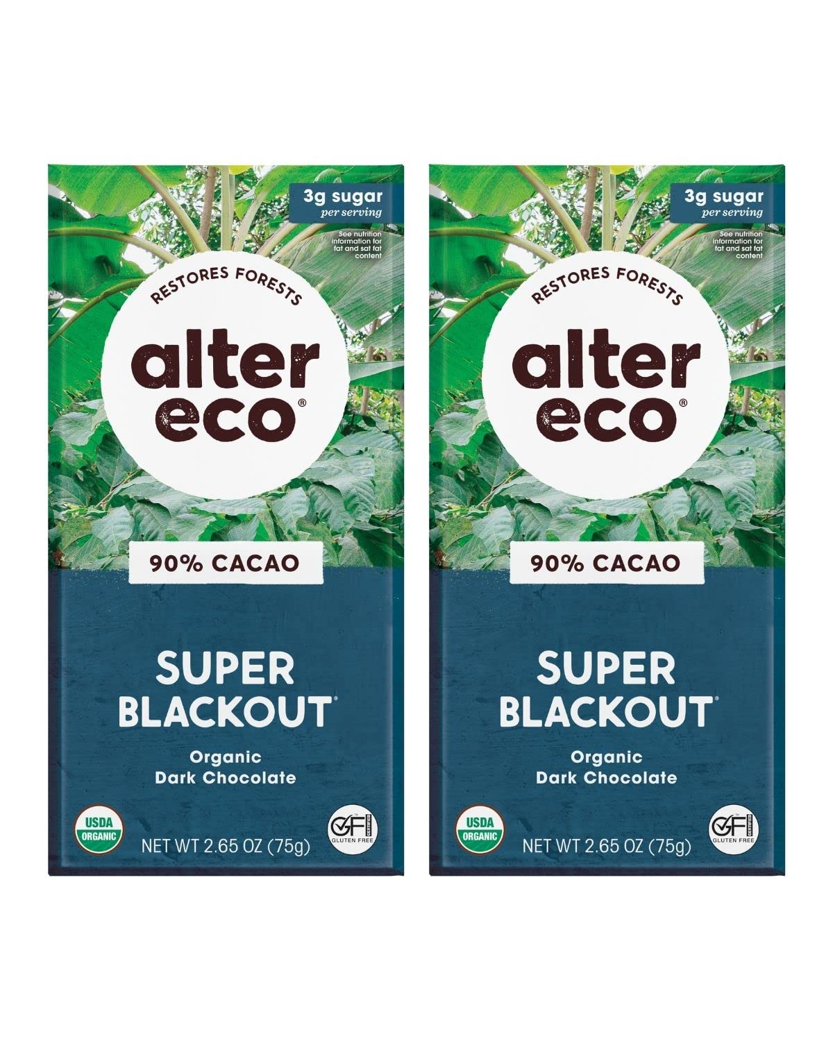 Alter Eco | Dark Chocolate Bars | Pure Dark Cocoa  Fair Trade  Organic  Non-Gmo  Gluten Free (2-Pack Super Blackout)
