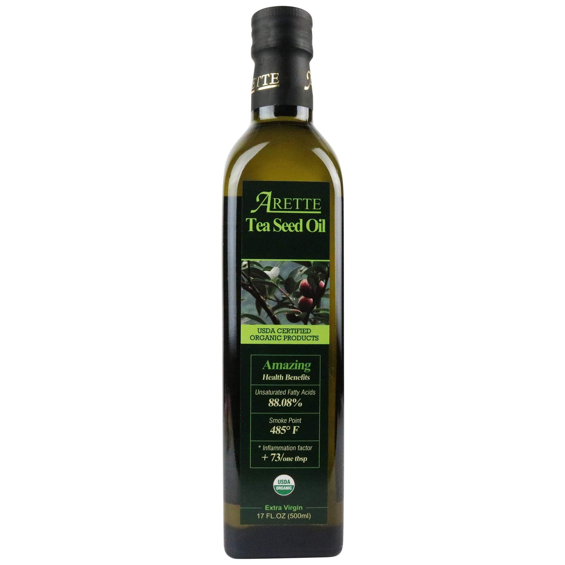 Arette Organic Tea Seed Oil (Usda Certified) Extra Virgin, No Flavor, Extra Light, Cold Pressed 17 Ounces (500 Milliliter)