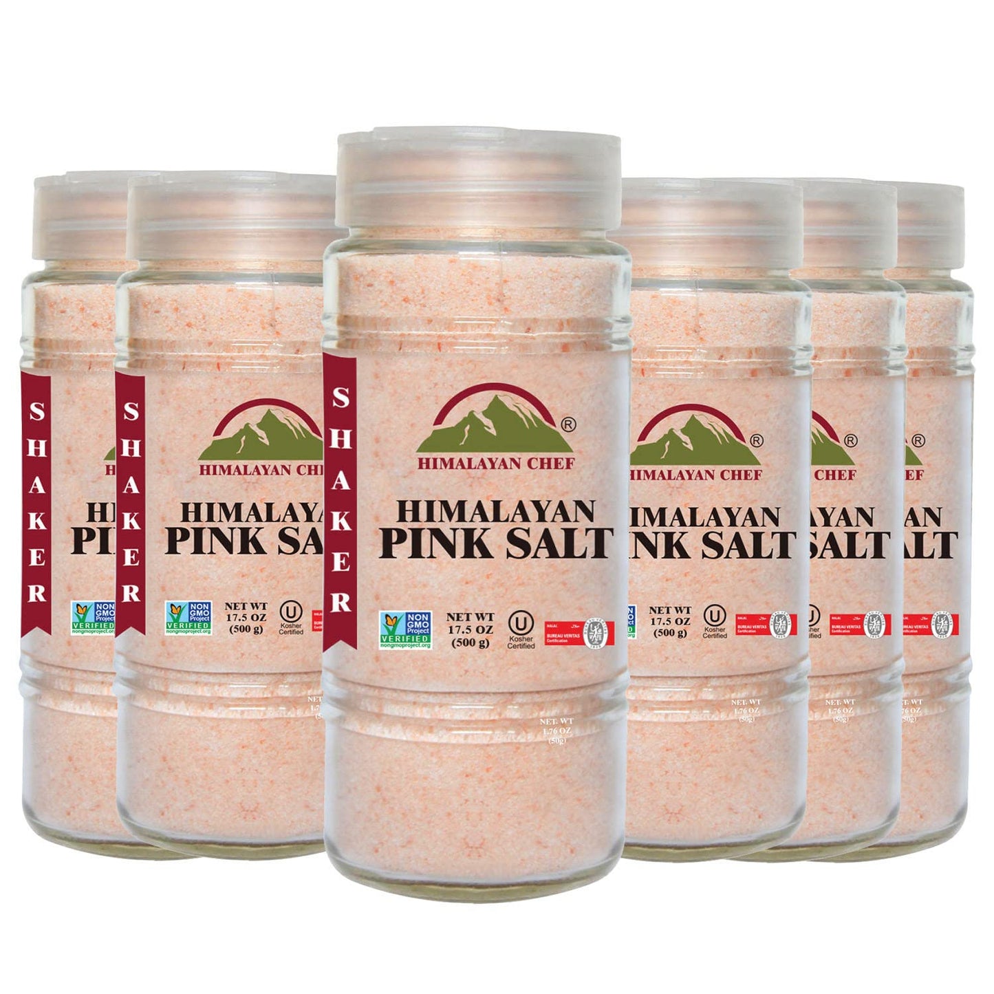 Himalayan Chef Himalayan Salt Fine Glass Shaker, 1.1 lb Pack of 6, Pink