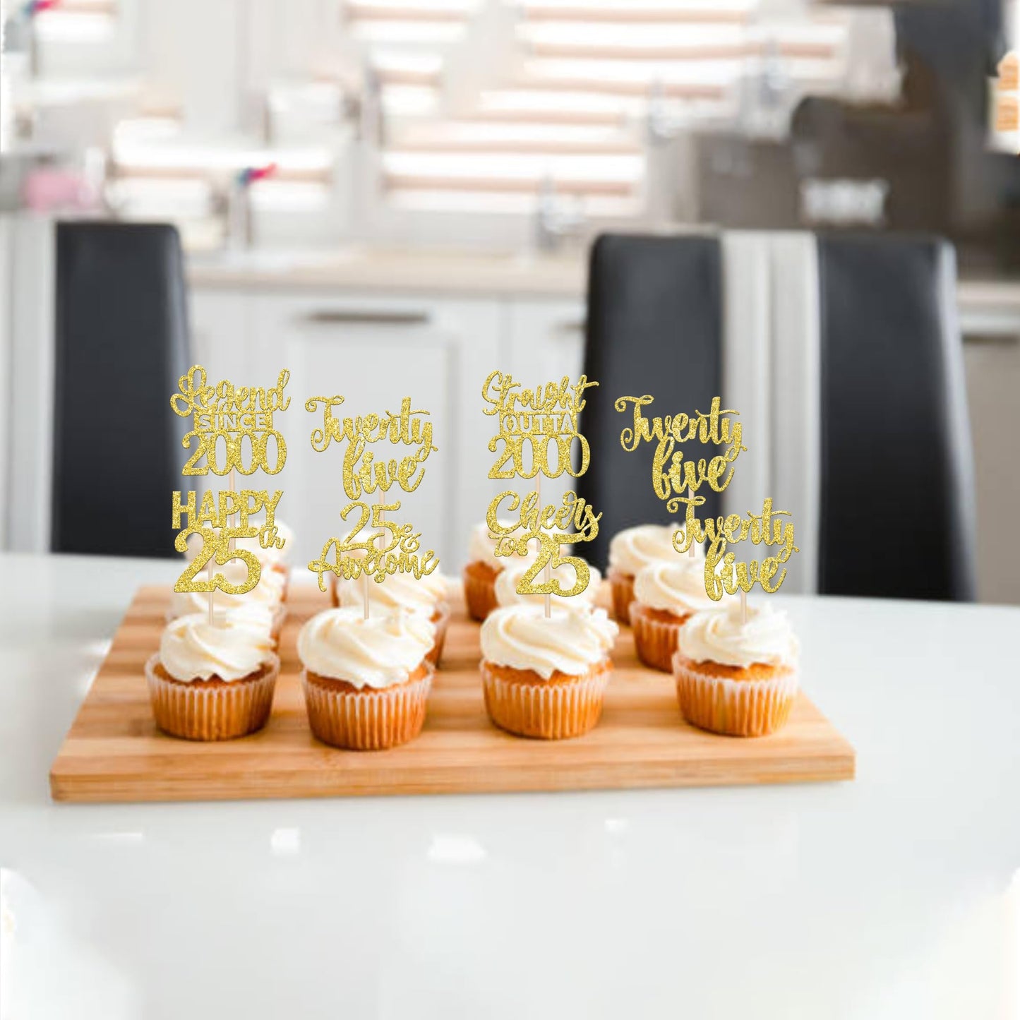 24Pcs Gold Happy 25Th Birthday Cupcake Toppers Twenty Five Straight Outta 2000 Cupcake Picks Cheers To 25 Lengend Since 2000 Cak