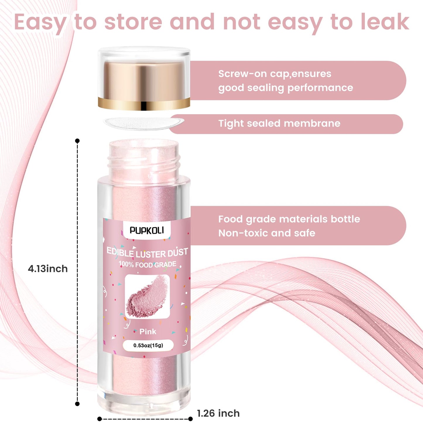 Pink Edible Glitter For Cakes And Cocktails, 15G Food-Grade Pink Luster Dust Edible Shimmer Powder For Drinks,Baking,Easter Egg