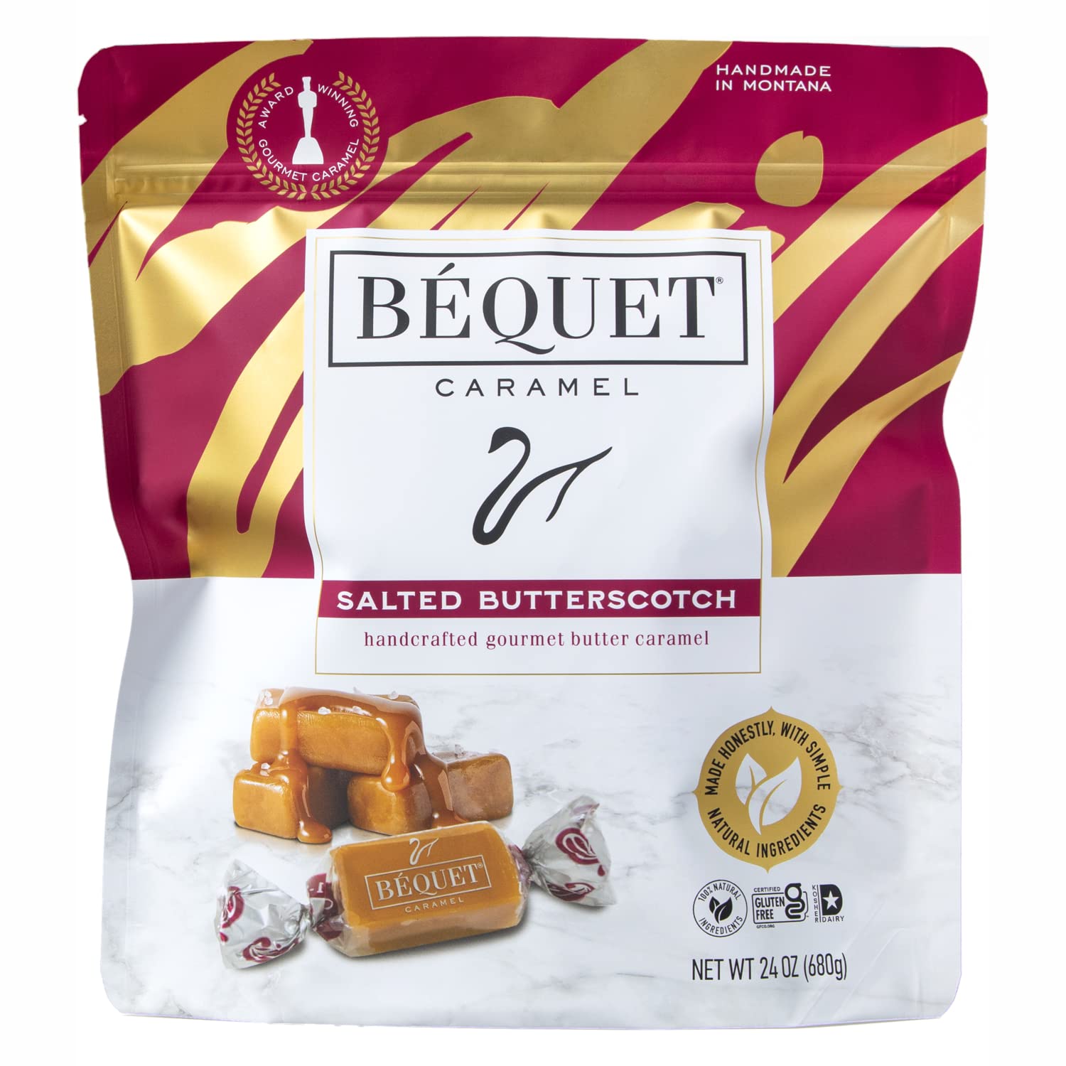 Béquet Salted Butterscotch Gourmet Candy - Gluten Free - 24oz Resealable Pouch