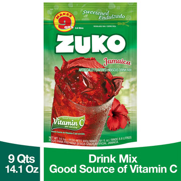 Zuko Jamaica Instant Powder Drink | Family Pack | No Sugar Needed | Vitamin C | 14.1 Ounce (Pack Of 6)