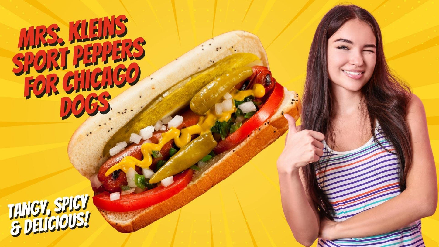 Mrs. Kleins Sport Peppers For Chicago Dogs, Hot Dogs - Our Hot Chicago Style Fresh Pickled Peppers in vinegar go perfect with C