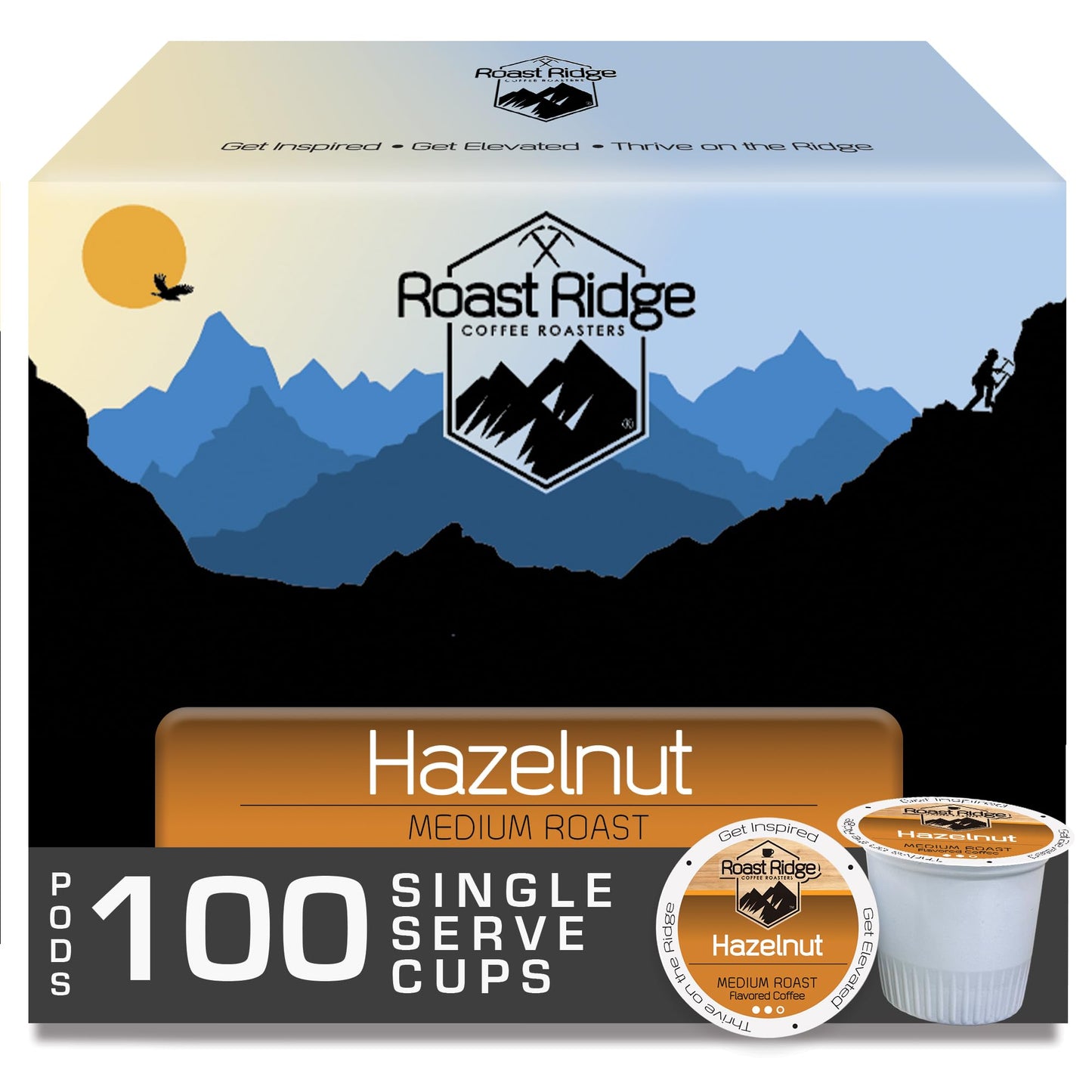 Roast Ridge Single Serve Coffee Pods, Hazelnut Blend, Medium Roast, 100 Count