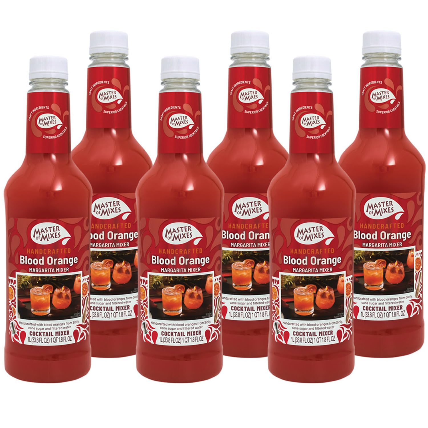 MASTER OF MIXES Blood Orange Margarita Drink Mix, Ready to Use, 1 Liter (33.8 Fl Oz), Pack of 6