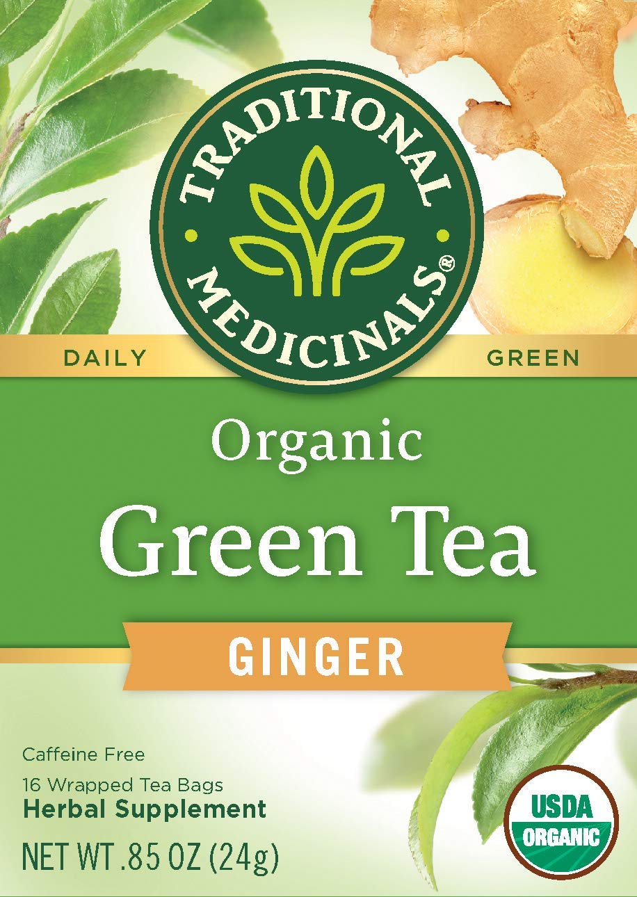 Traditional Medicinals Organic Green Tea Ginger Herbal Tea - 16 Tea Bags, Promotes Healthy Digestion, Pack of 1