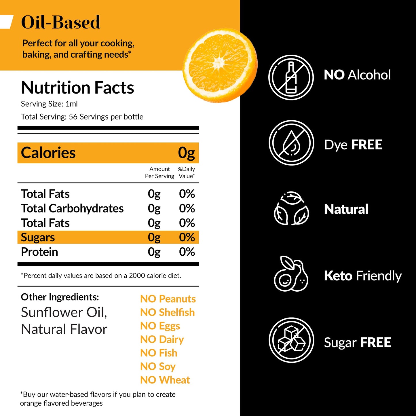 Dolce Flav Natural Orange Extract - Oil-Soluble, Sugar-Free Concentrated Flavor for Candy & Desserts - 2 Oz.