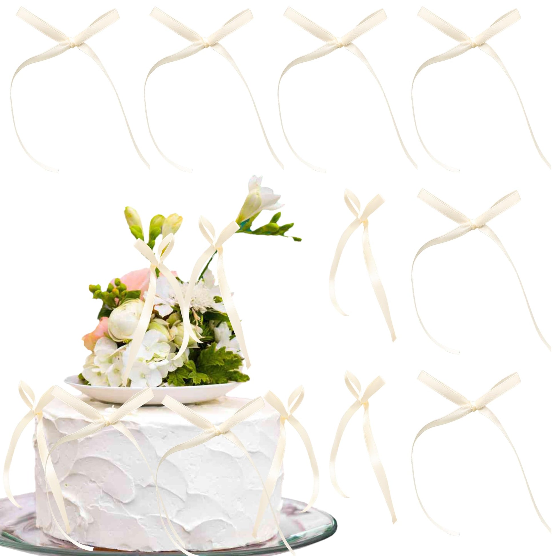 Gyufise Bowknot Cake Toppers - 30Pcs Beige Cake Decorations for Baby Shower, Birthday, Wedding - 2.9 x 5.7 inches