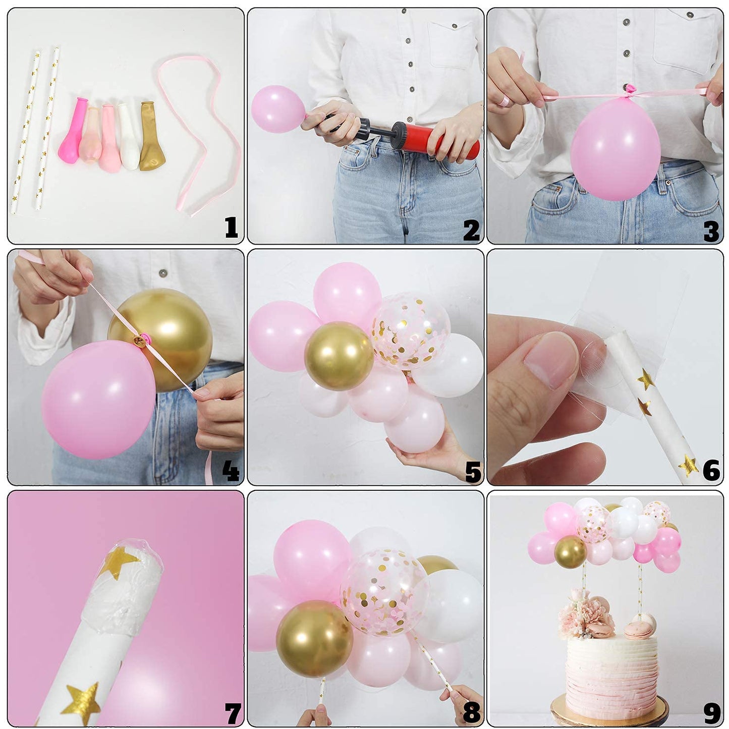 Cake Topper Mini Balloon Garland Confetti Acrylic Happy Birthday Cupcake Topper For Birthday Cake Supplies Decorations