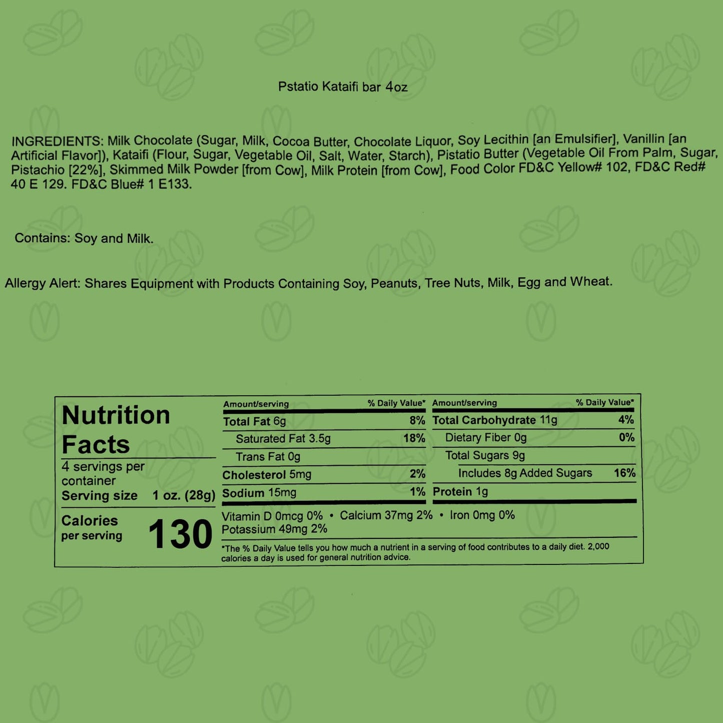 Lovetta Chocolate Bar - Pistachio Knafeh, elegant Rich Chocolate, 2 Pack, Individually Wrapped