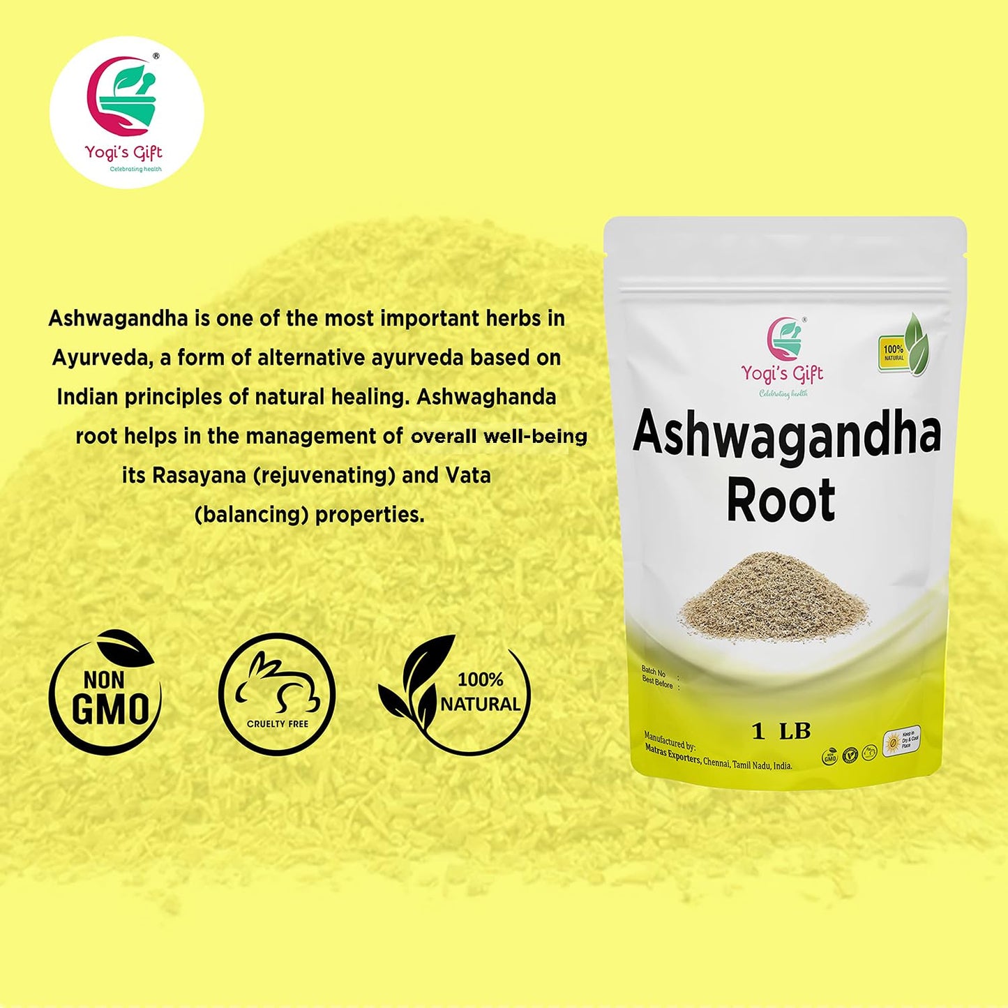 Ashwagandha Root 1Lb | Dried Ashwagandha Herb | 100% Naturally Dried | Withania Somnifera | Best Particle Size For Making Tea |