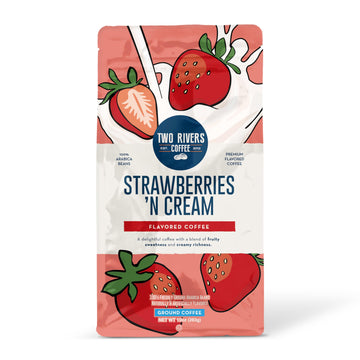 Two Rivers Coffee Strawberries N Cream Flavored Ground Coffee, Perfectly Balanced, Always Smooth, Made with 100% Arabica Beans -