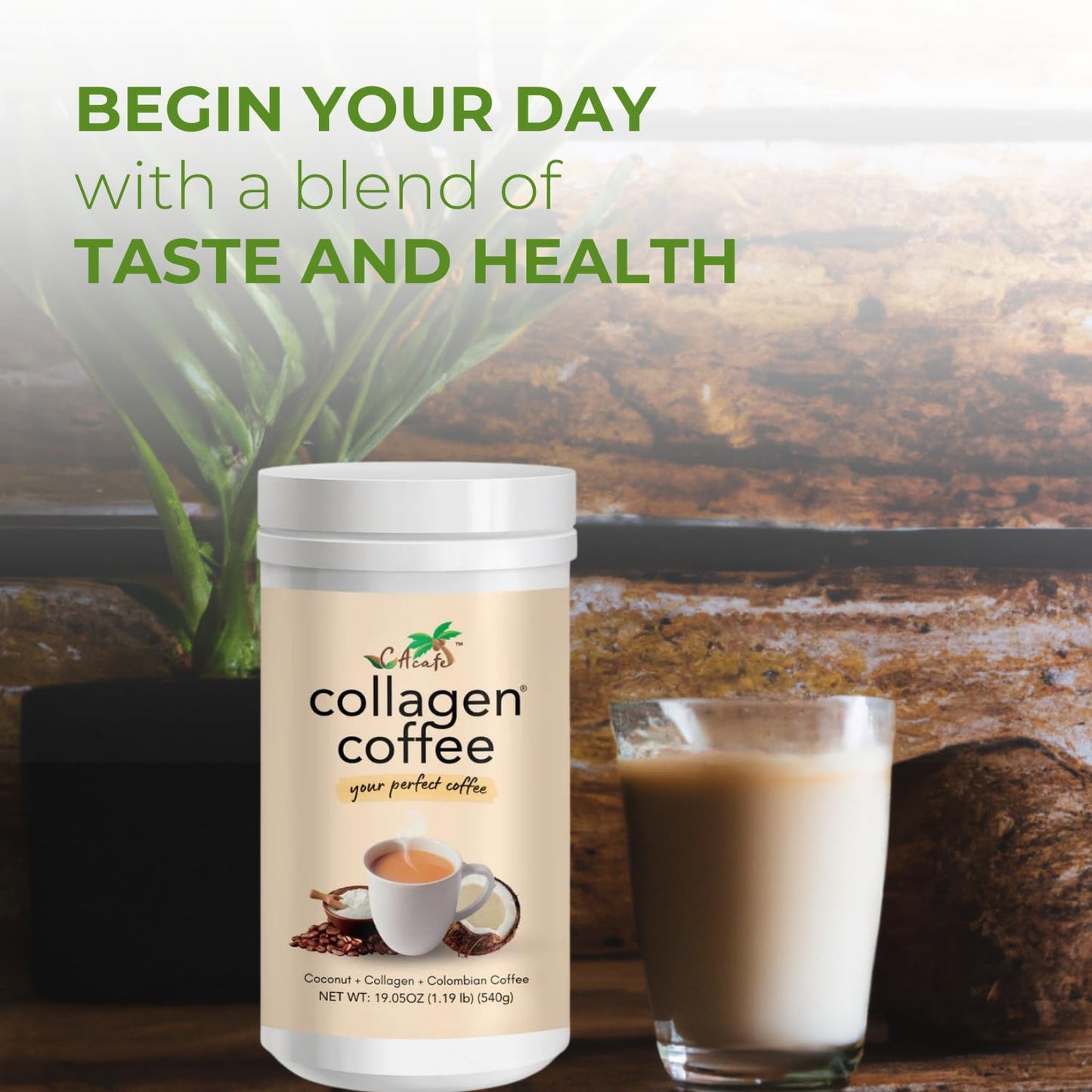 CAcafe Collagen Coffee | Coconut Infused Colombian Blend Coffee with Anti-Aging Collagen | Antioxidants & Natural Energy | 19.05