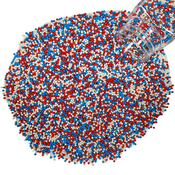 Homankit Patriotic Sprinkles Red White and Blue Nonpareils Sprinkles Edible Cookie Decorations Mini Pearls for Decorating Cake, 