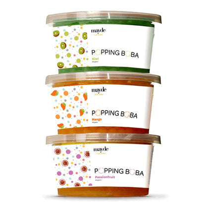 Mayde 3-Flavor Popping Boba Pearls Tropical Fruits Party Kit - Kiwi, Mango,Passionfruit (3-Pack, 490 Grams)