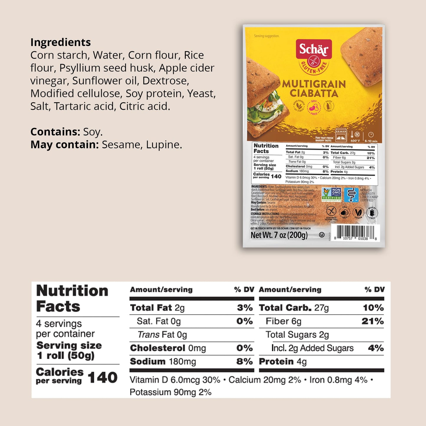 Schar Multigrain Ciabatta 5-Pack - Gluten-Free Artisan Rolls Packed With Seeds - Wheat, Lactose, And Gmo-Free - Perfect For Ital