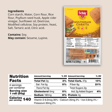 Schar Multigrain Ciabatta 5-Pack - Gluten-Free Artisan Rolls Packed With Seeds - Wheat, Lactose, And Gmo-Free - Perfect For Ital