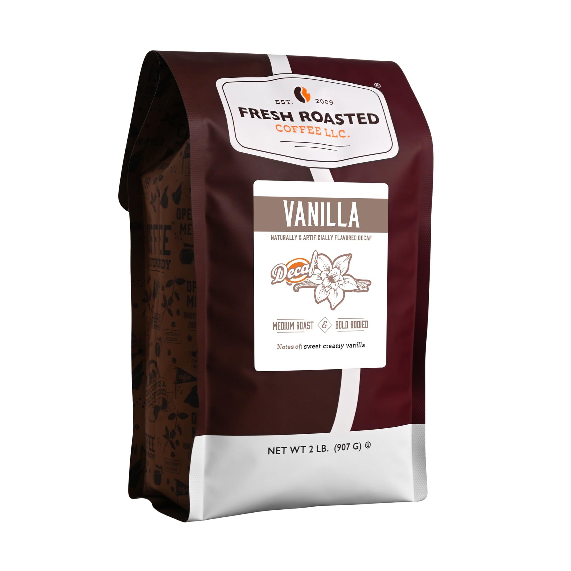 Fresh Roasted Coffee Decaf Vanilla Flavored Whole Bean Medium Roast 32 oz 2 lb
