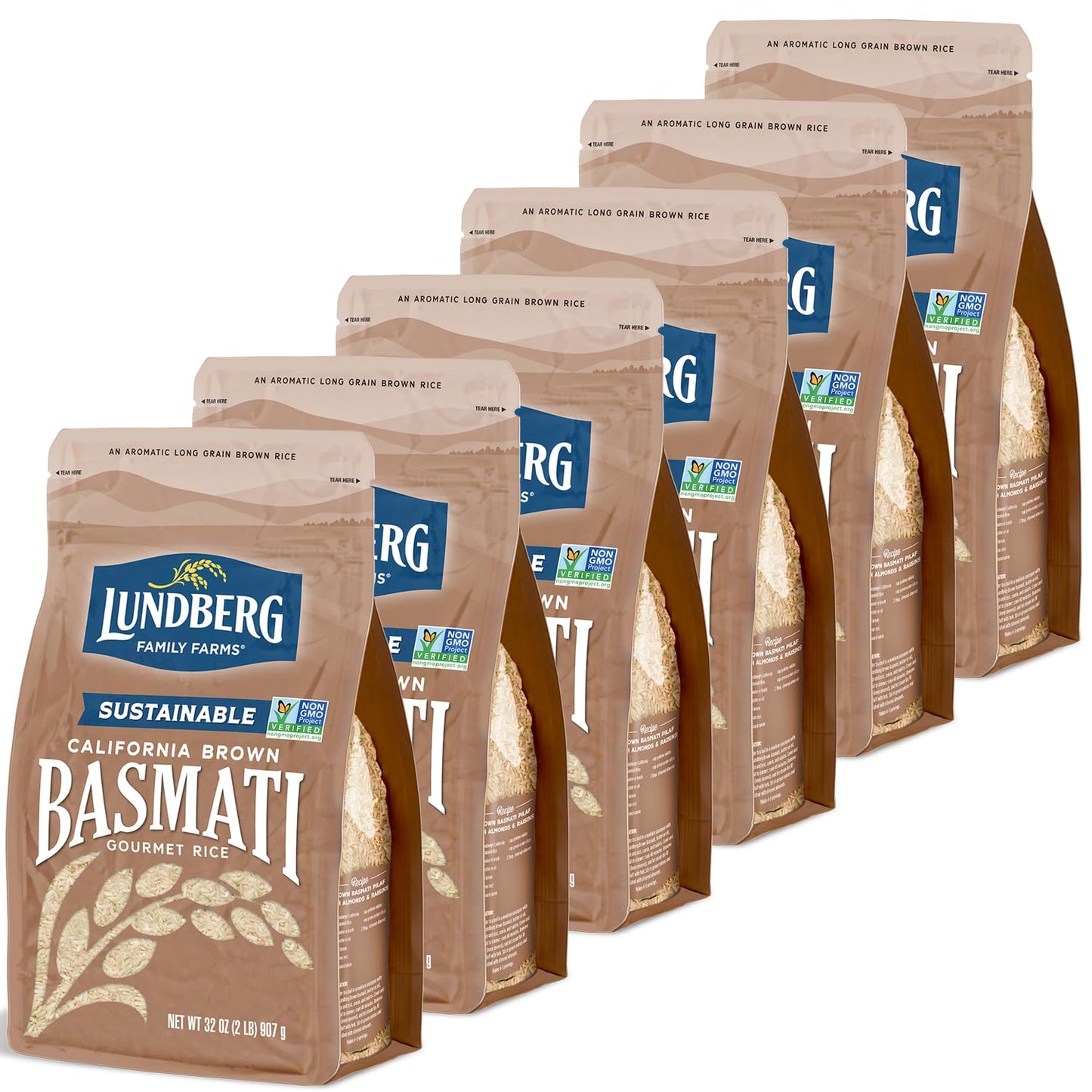 Lundberg Basmati Rice, Long Grain Brown Rice - Non-Sticky, Fluffy Aromatic Rice, Sustainably Grown In California, Pantry Staples