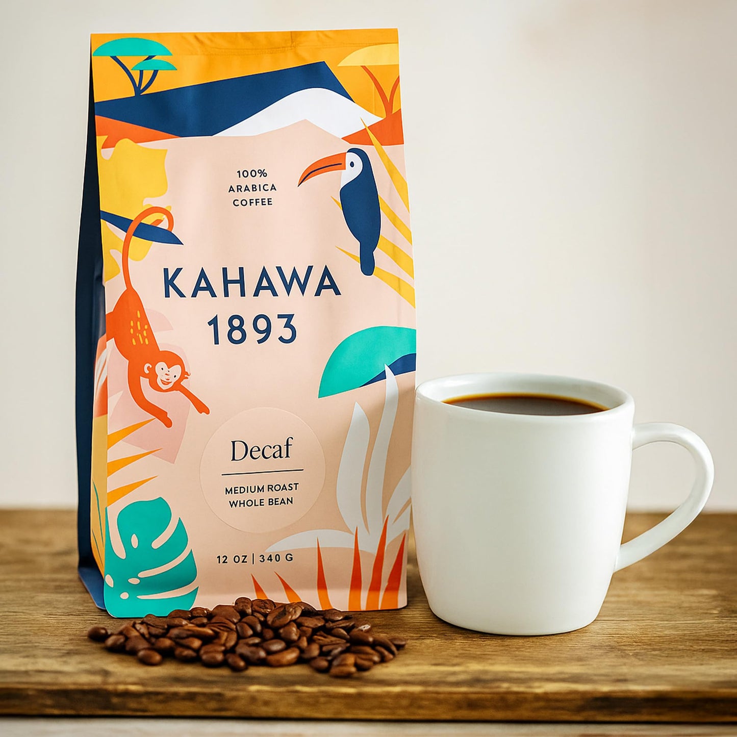 KAHAWA 1893 Whole Bean Coffee Decaf Blend, Medium Roast, 12 Ounce