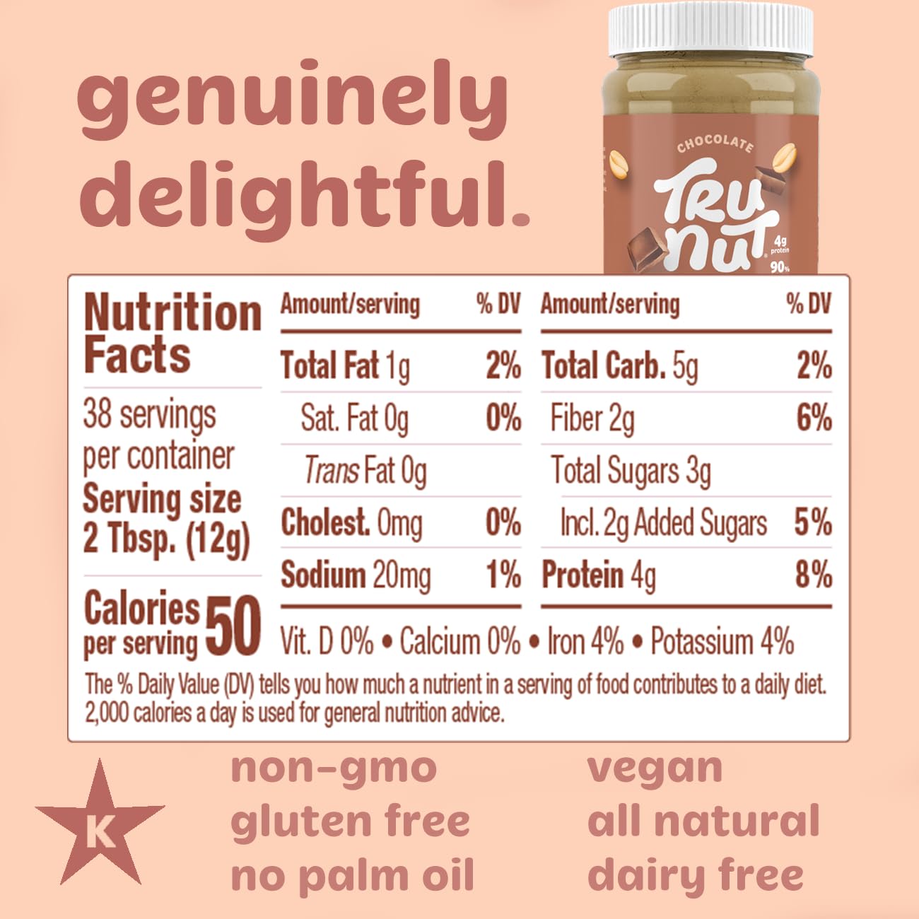 Tru-Nut - Chocolate Peanut Butter Powder - Healthy Peanut Butter, Vegan, 4G Of Protein, 50 Calories - Peanut Butter Chocolate Fl