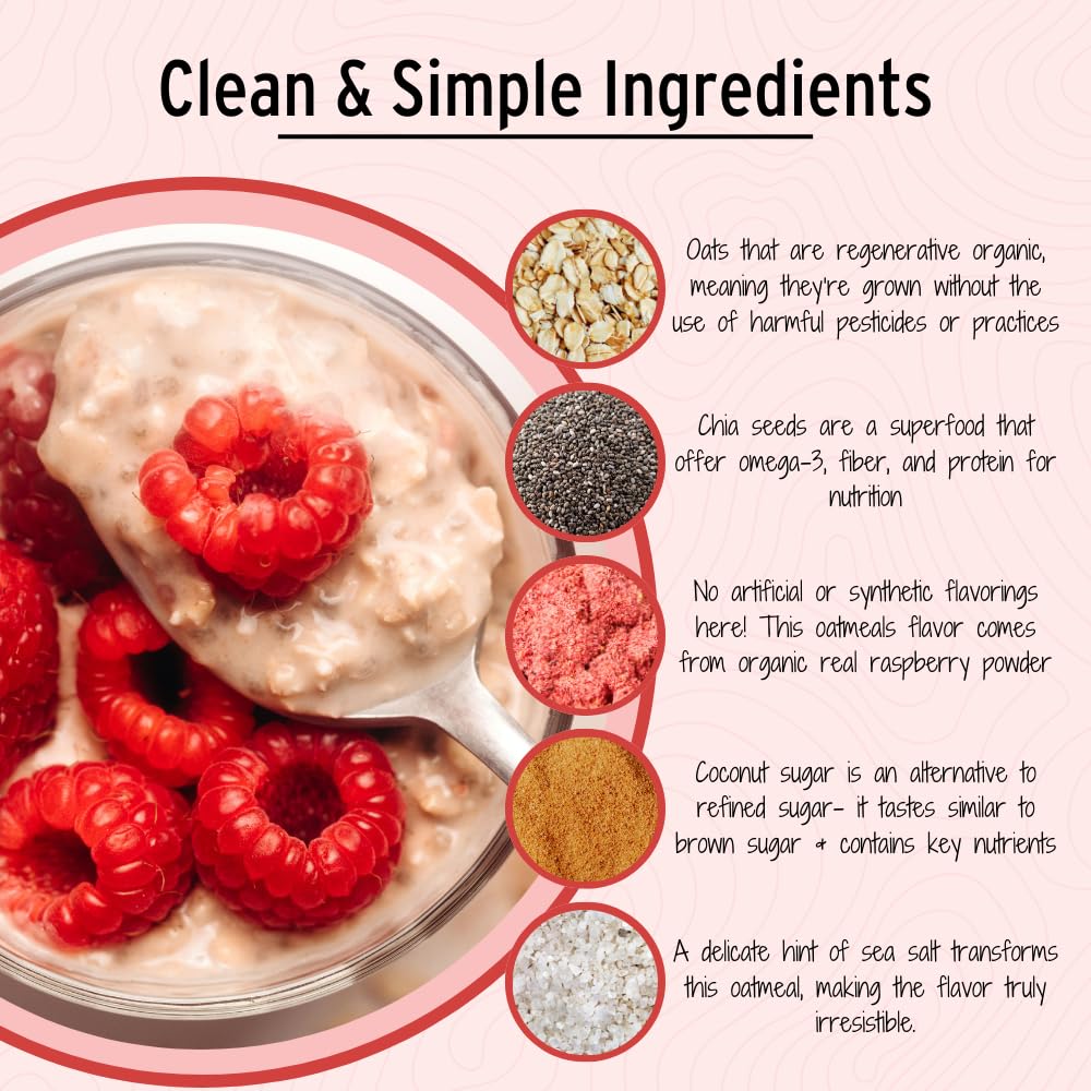Wildway Organic Rolled Oats, Gluten-Free Overnight Oats, Raspberry Chia, 9 Oz, Non-GMO, Plant-Based Protein