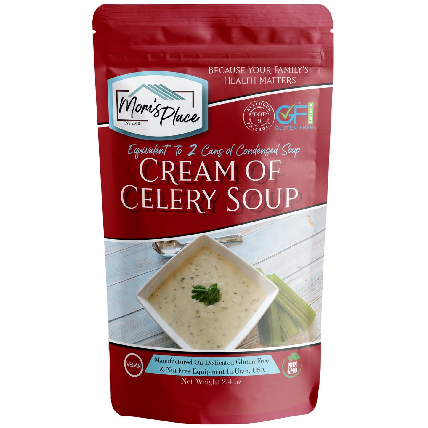 MomS Place Gluten-Free & Dairy Free Cream Of Celery Soup Mix  Equal To 2 Cans Of Condensed Soup  Vegan  Nut Free & Soy Free  2.4 Oz