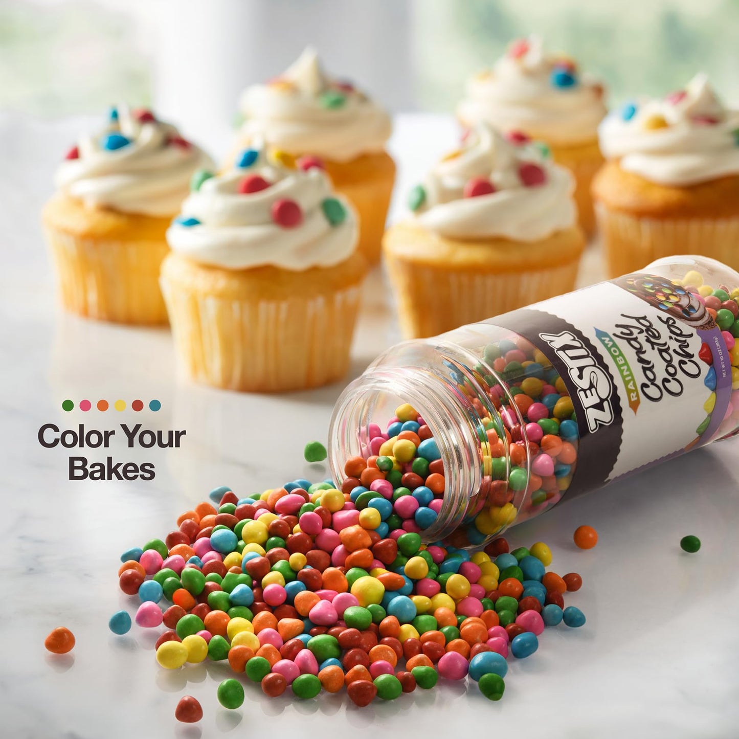 Rainbow Candy Coated Chips - 10oz (283g) Resealable Bottle - Colorful Candy-Shell Chocolate Chips for Baking, Decorating, Cookie
