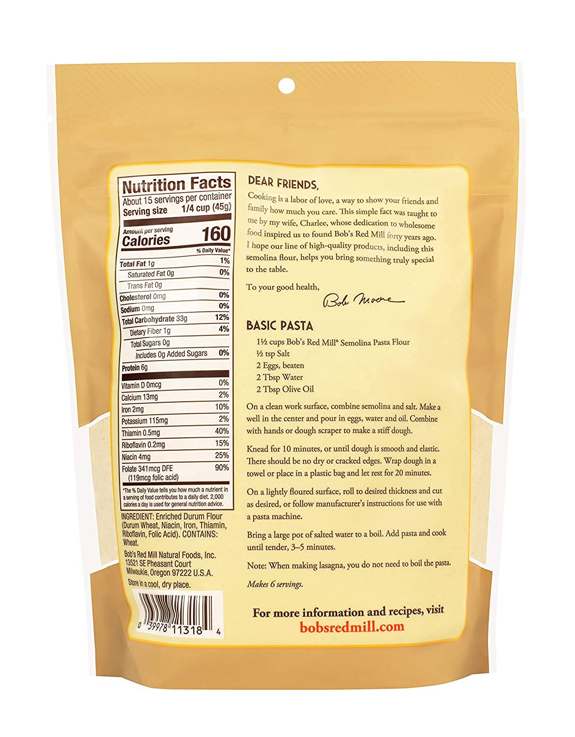 Bobs Red Mill Semolina Pasta Flour 24 OZ (Pack of 1)