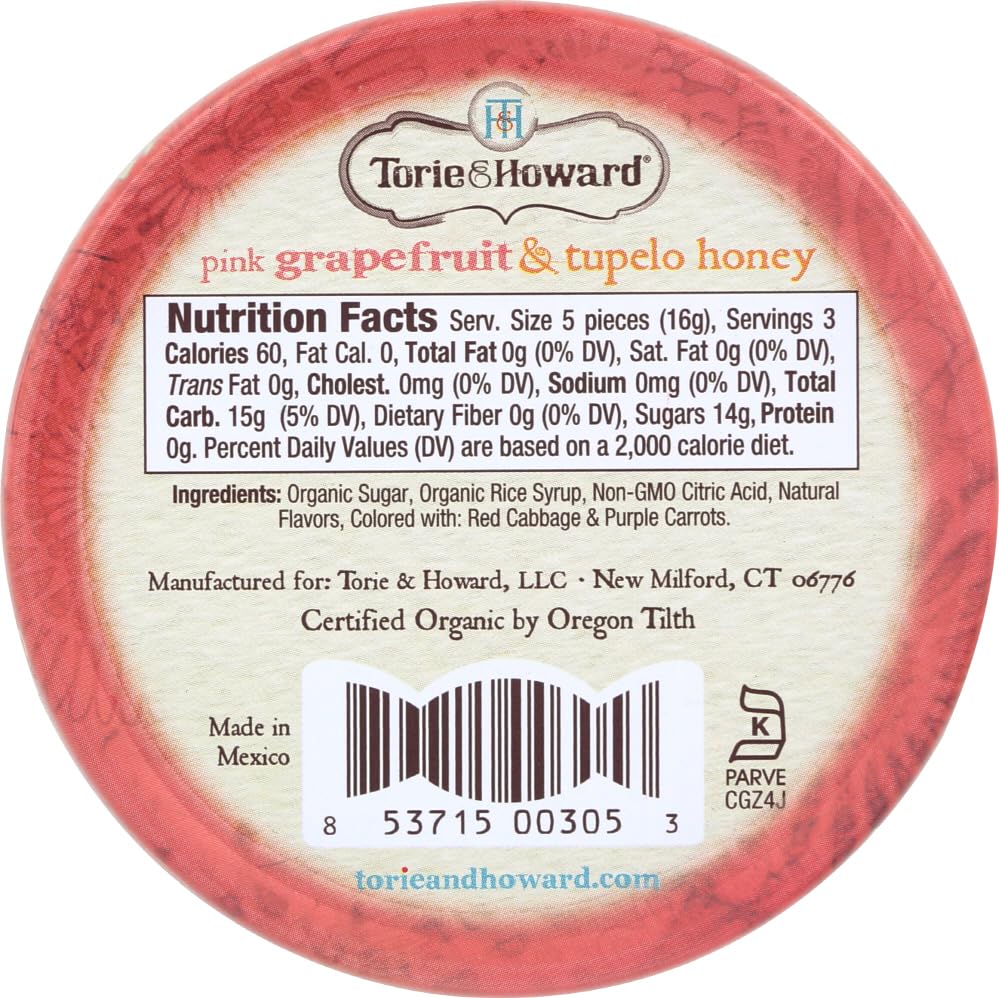 Torie & Howard Organic Hard Candy Pink Grapefruit & Tupelo Honey -- 2 Oz (Pack Of 2)