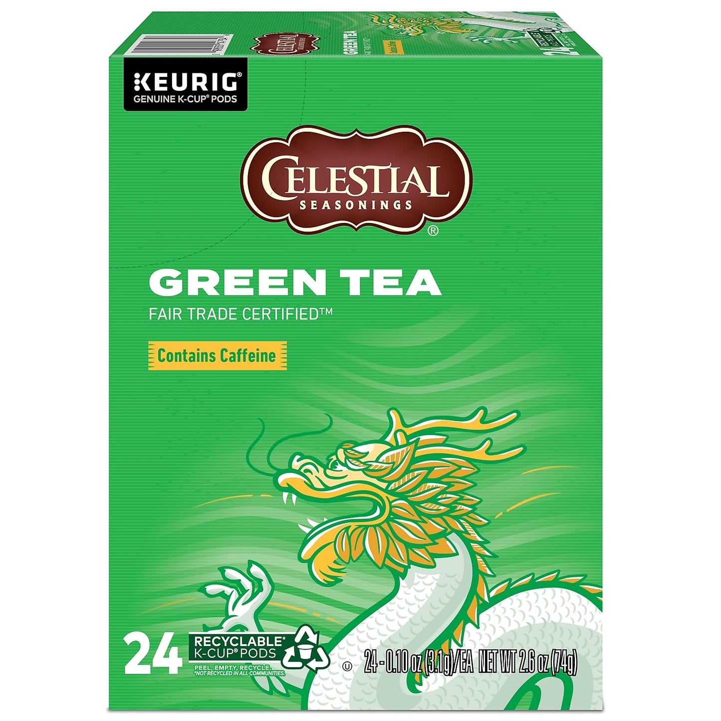 Celestial Seasonings Green Tea K-Cup Portion Pack, 24 Count, Compatible with Keurig malt-inspired, Model 74-14734