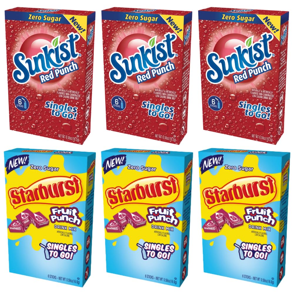 SINGLES TO GO! Fruit Punch Variety Pack (Sunkist, & Starbust) (3 of each) Variety Pack