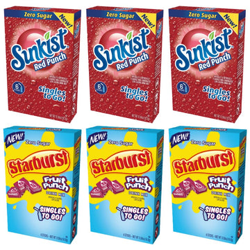 SINGLES TO GO! Fruit Punch Variety Pack (Sunkist, & Starbust) (3 of each) Variety Pack
