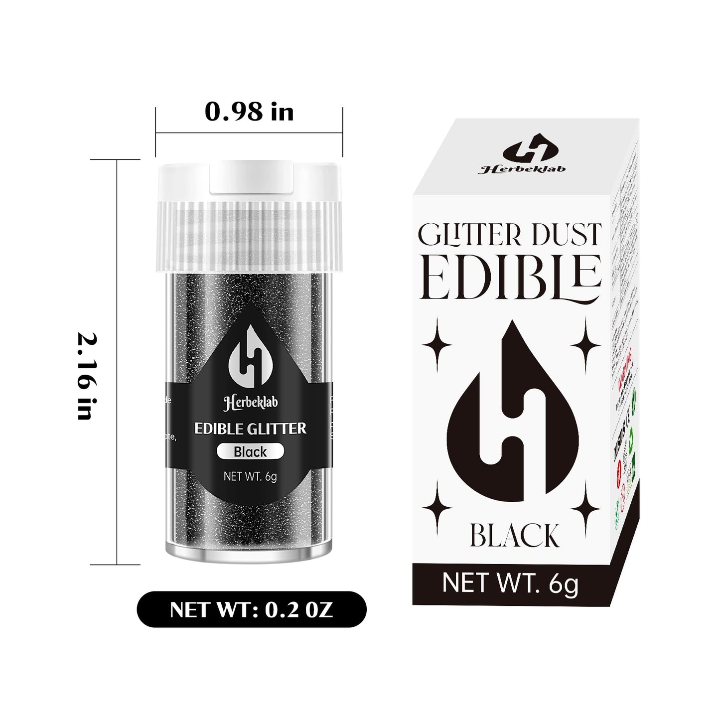 Black Edible Glitter For Cocktails - 6G Black Luster Dust Edible Drink Glitter Food Grade Metallic Shimmer Powder Cake Sprinkles