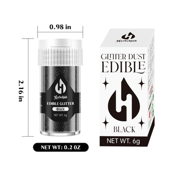 Black Edible Glitter For Cocktails - 6G Black Luster Dust Edible Drink Glitter Food Grade Metallic Shimmer Powder Cake Sprinkles