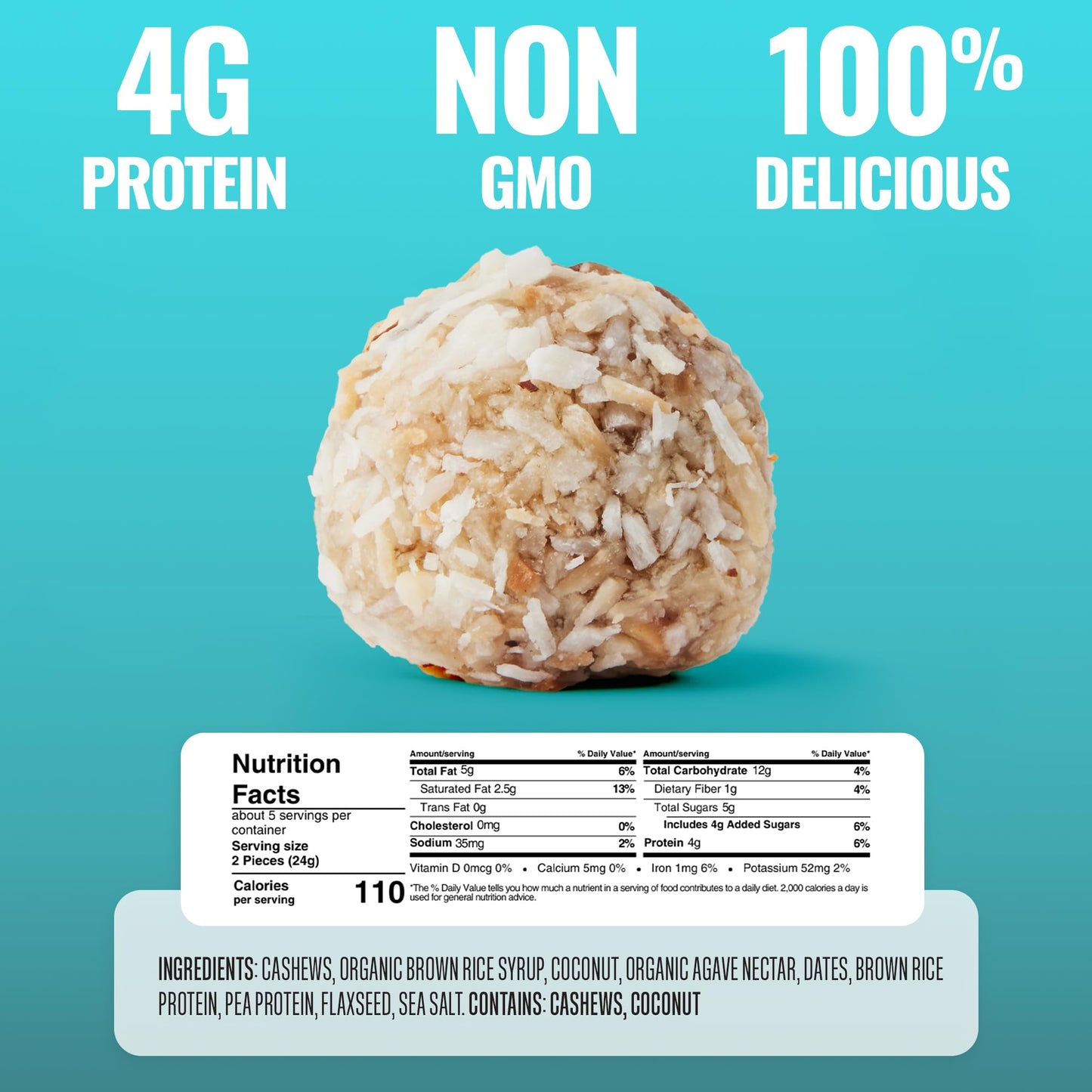 The Gfb Coconut Cashew Protein Bites - Gluten Free, Plant Based, Non Gmo, Sustainably Made - Ridiculously Tasty, Healthy, Vegan,