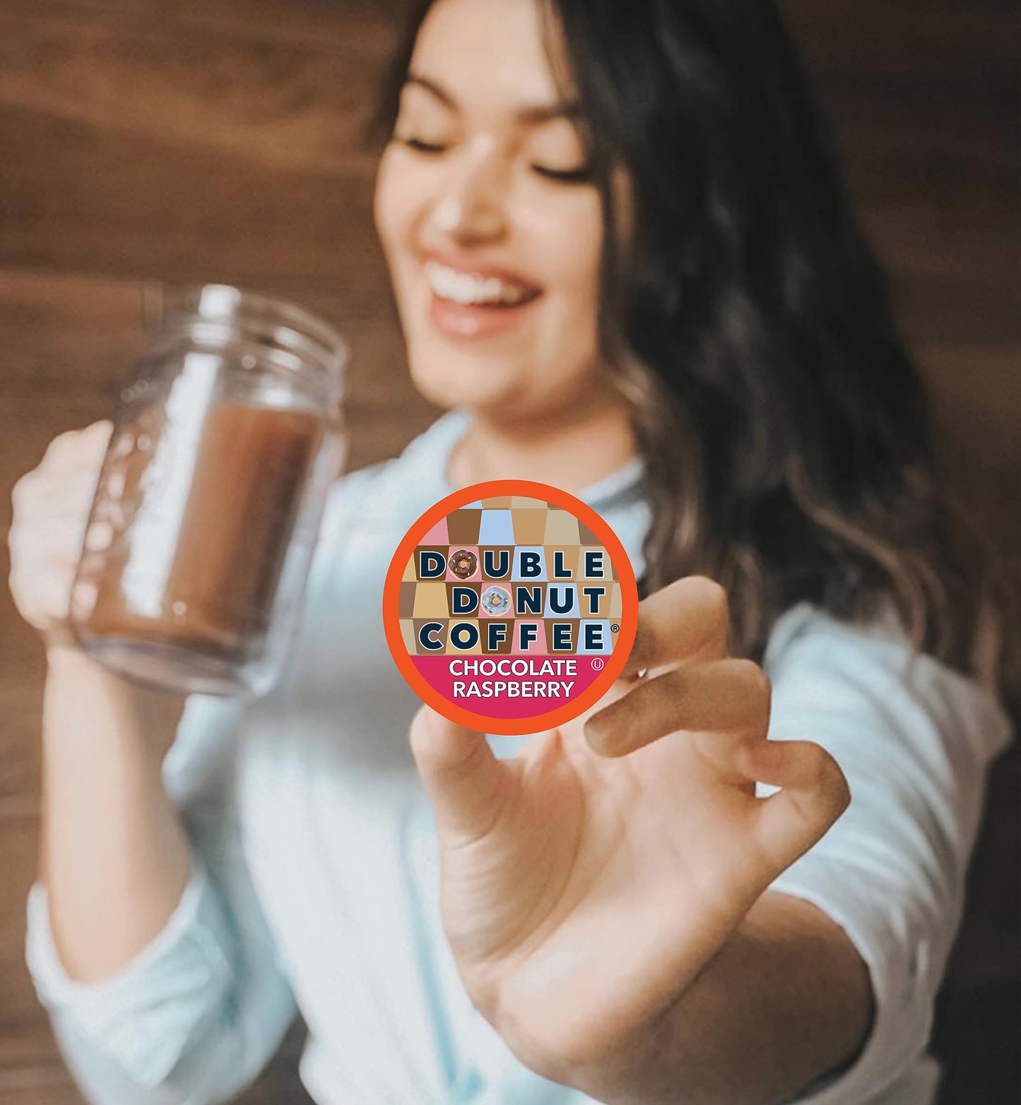 Double Donut Coffee Pods, Chocolate Raspberry Flavor, Single Serve Medium Roast, 24 Count for Keurig K Cups