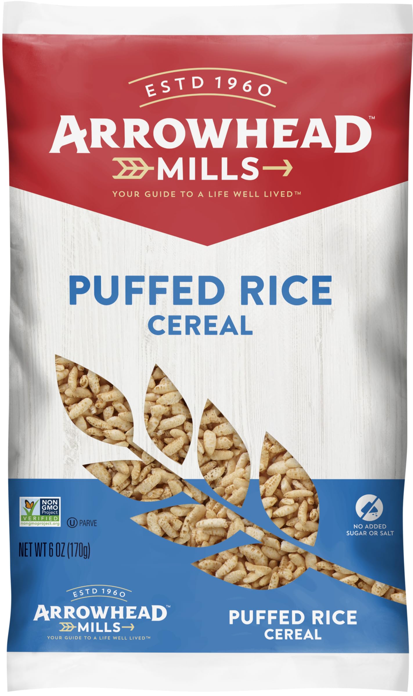 Arrowhead Mills Puffed Rice Cereal, 6 oz Bag, Pack of 6, Gluten-Free, Nutritious Breakfast Option