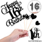 HOGRTi 16th Birthday Cake Decorations Set - Black Series, Includes Candles, Toppers & Cupcake Picks