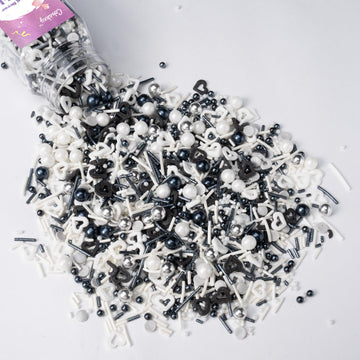 Black and White Heart Sprinkles for Cake Decorating 4.23ounce - Sugar Mix Contains Heart & Silver Pearl Sprinkles for Cupcake To