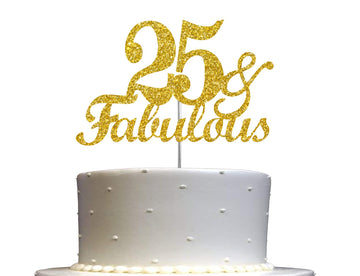 RokAPary 25th Birthday Cake Topper, Gold Glitter, Premium Quality, Acrylic Stick