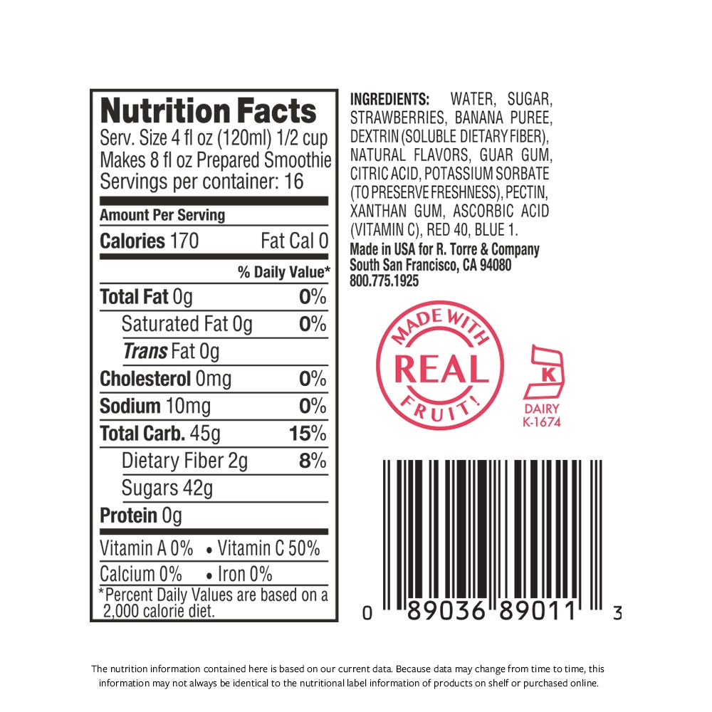 Torani Real Fruit Smoothie Mix, Strawberry Banana, 64 Ounce