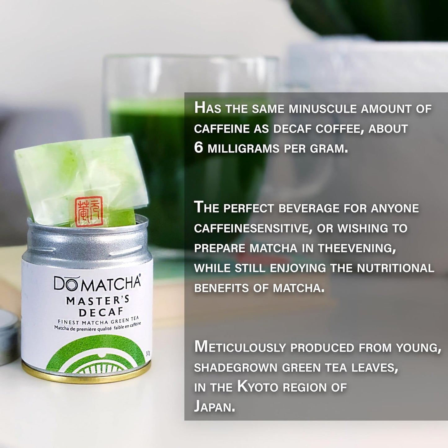 DoMatcha Masters Decaf Matcha Powder, Ceremonial Grade Green Tea, 30g (1.06 Ounce)